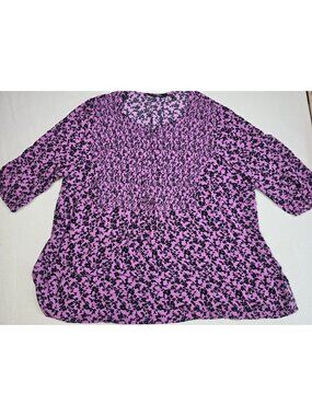 Ulla Popken Peasant 20/22 Purple & Black Floral Print Blouse Boho Art to Wear